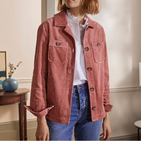 Boden Jackets & Blazers - Boden Shacket Jacket Womens 6 Corduroy Pink Long Sleeve Button Wide Wale Shirt